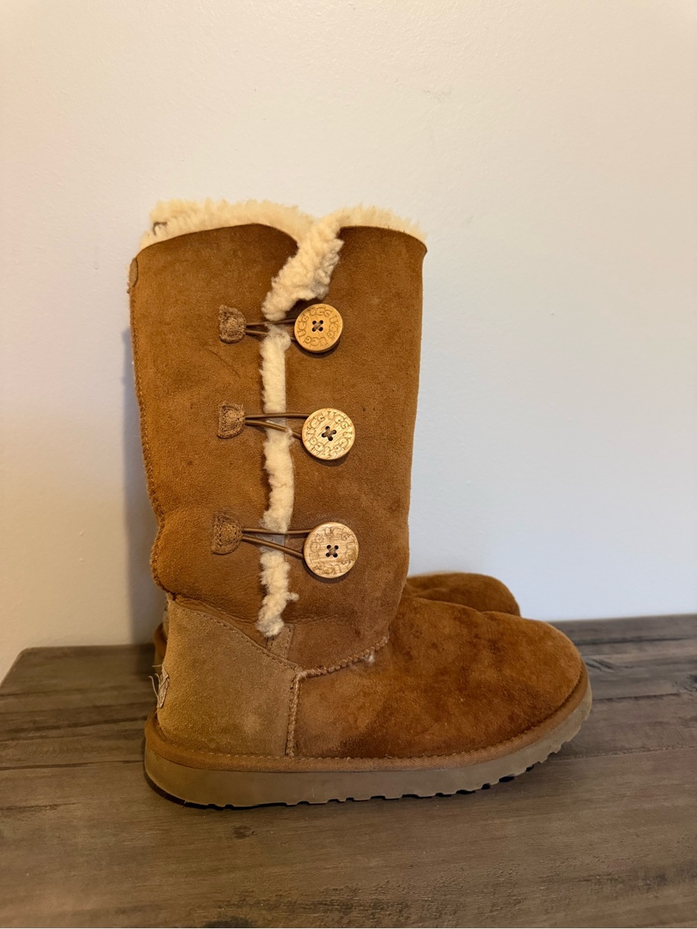 UGG Chestnut Suede Button-Detail Shearling Boots